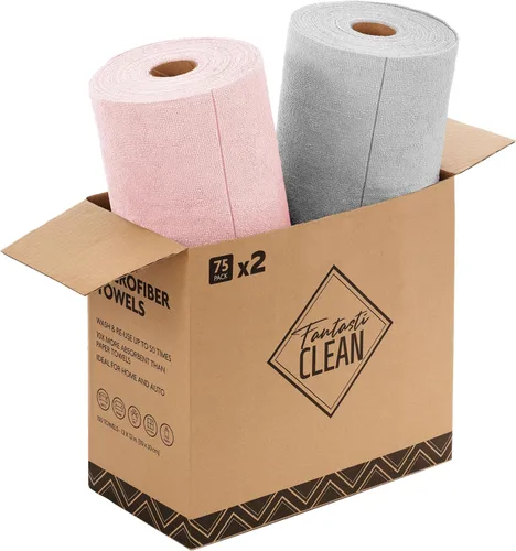 Vista 32 de Fantasticlean Rollo de paño de limpieza de microfibra, paquete de 75 toallas de microfibra extraíbles, 12 x 12 pulgadas, reutilizables, lavables