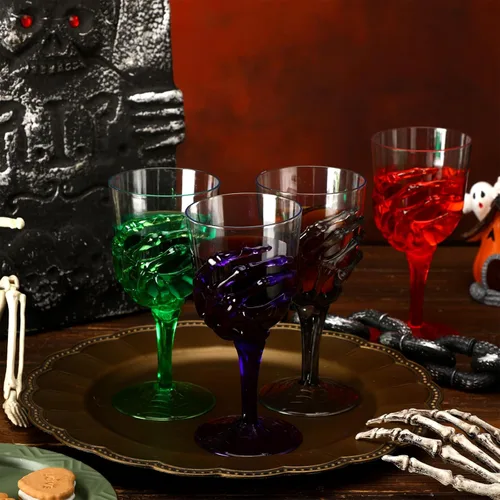 Vista 4 de Yungyan Juego de 60 copas de plástico de esqueleto de Halloween de 12 onzas, copas transparentes de Halloween, copas de vino, decoraciones