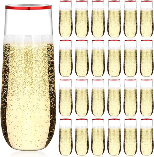 Vista 8 de Norme 24 copas de champán de plástico de 9 onzas, copas de champán de plástico sin tallo, vasos de mimosa inastillables, borde de boda, copas