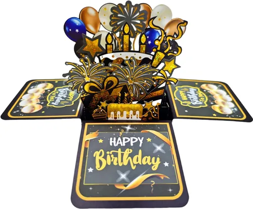 Vista 29 de Tarjetas de cumpleaños 3D desplegables, reproducción automática 3D de colores cambiables, música ligera, tarjetas de pastel de cumpleaños emergentes