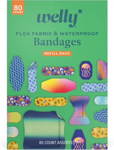 Welly Bandage Family Pack | Vendajes de Tela Flexible Adhesiva e Impermeables | Formas y Patrones Variados para Cortes Menores, Raspaduras y Heridas