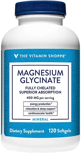 The Vitamin Shoppe Glicinato de magnesio 400 mg - Relajación muscular, salud ósea y apoyo para la calma, suave para el estómago (120 cápsulas