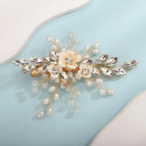 Vista 11 de Teyglen Pinza para el pelo de novia de cristal con diamantes de imitación, perlas hechas a mano, accesorios para el cabello de boda, accesorios