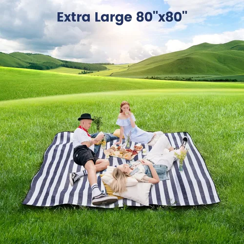 Vista 2 de sapsisel Manta de picnic extragrande de 80 x 80 pulgadas, impermeable y plegable, manta de playa de 3 capas para 6 a 8 adultos, para campamento