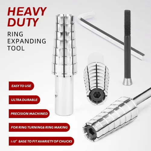 Vista 5 de Mandril de anillo de acero inoxidable expandible con llave Allen hexagonal, herramienta moldeadora de anillos resistente para torneado de anillos