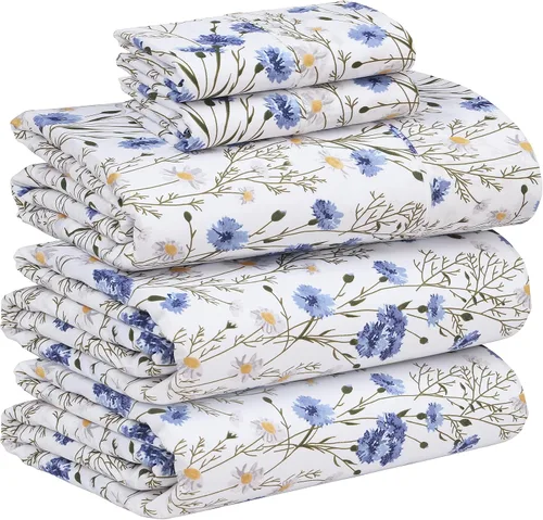 Vista 106 de RUVANTI Sábanas 100% algodón percal tamaño Queen, diseño floral refrescante y transpirable, duraderas, con una sensación nítida, suave y cómoda