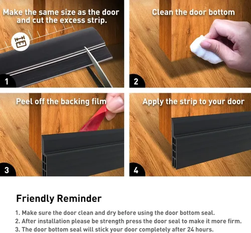 Vista 6 de Holikme Door Draft Stopper Under Door Draft Blocker Insulator Door Sweep Weather Stripping Noise Stopper Strong Adhesive 39 Length Black