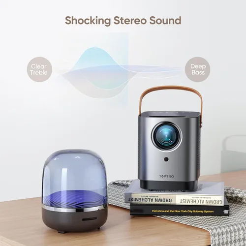 Vista 5 de [Diseño único de manija] Mini-proyector, mini proyector con WiFi 5G y Bluetooth, proyector portátil inteligente 1080P con pantalla táctil, proyector