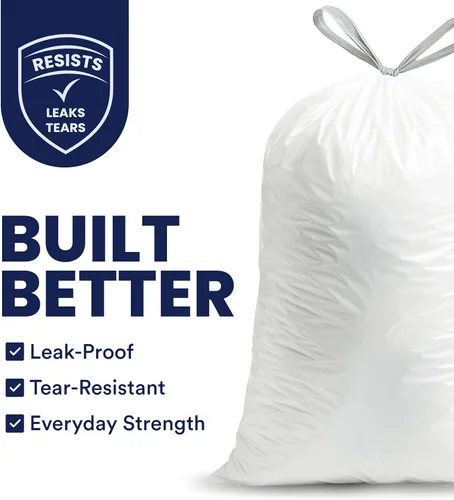 Vista 2 de Plasticplace Bolsas de basura de 5 galones – Forro blanco para bolsas de basura con cordón, 19 x 25 pulgadas (100 unidades) – Duraderas, a prueba