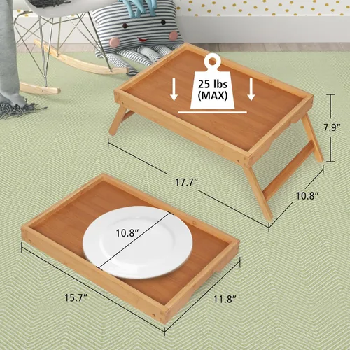 Vista 4 de Artmeer Bandeja de cama con patas plegables, desayuno de bambú en la cama para mesa de TV, bandeja de computadora portátil, comer, bandeja