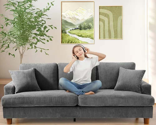 Vista 11 de Kidirect Silla de acento extragrande de 35.5 pulgadas, sillas de sala de montaje fácil, silla de lectura de pana para dormitorio, sillas de acento