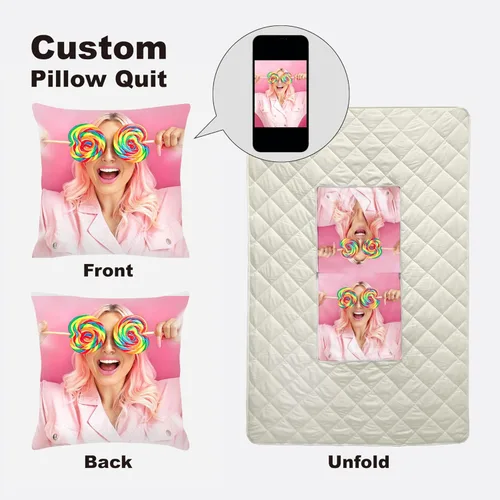 Vista 2 de Edredón de almohada con foto personalizada, almohada personalizada de doble uso, funda de almohada personalizada con imagen, almohadas decorativas
