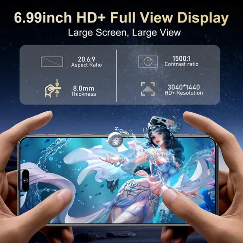 Vista 3 de Ecshock Teléfono desbloqueado de 17PM Teléfono celular Android 15.0 16+512GB Smartphone Pantalla HD de 6.99 pulgadas Batería de larga Negro