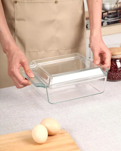 Vista 9 de NUTRIUPS Cacerola Rectangular de Vidrio con Tapa - Utensilios de Horno Aptos para Microondas de Vidrio (1.5L+2L)