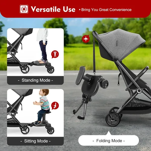 Vista 4 de Tabla universal para cochecito de bebé con asiento desmontable, 2 en 1 para sentarse y estar de pie para la mayoría de los cochecitos, soporta niños