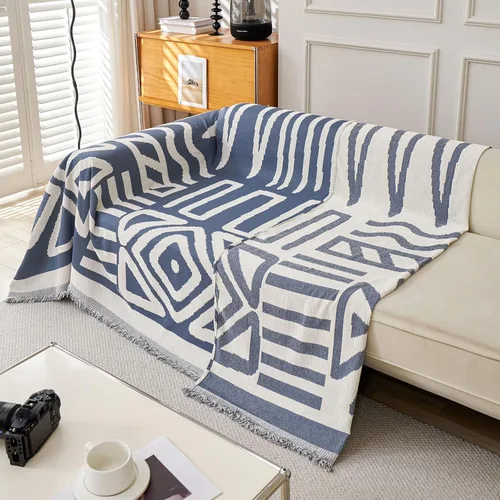 Vista 7 de VClife - Funda para sofá de 2 plazas o modular, de felpilla, lavable, apta para mascotas y perros, protectora, con borlas, azul, 71 x 118 pulgadas