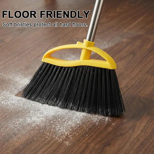 Vista 5 de Escoba de cerdas suaves para interiores, escoba angular con mango largo, escobas de barrido suave para pisos, escoba de cocina