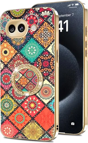 Vista 30 de nancheng Funda para Google Pixel 6 de lujo, diseño de abeja, corazón y abeja, chapado en oro, con anillo de diamante de 360°, correa de cordón bees