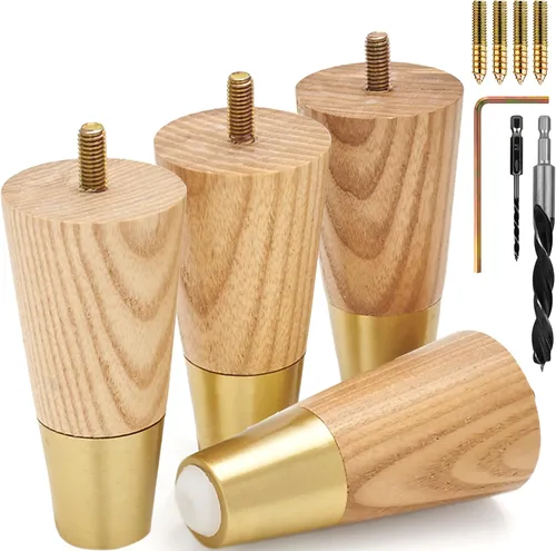 Vista 18 de Airy Abode Patas de madera de fresno prémium para muebles (kit de instalación completa): elige tu