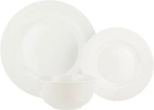 Vista 5 de Amazon Basics Juego de vajilla de cocina, apto para microondas y lavavajillas, platos, cuencos, servicio para 6, 18 piezas, color blanco
