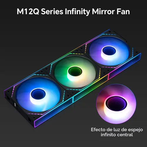 Vista 2 de Thermalright TL-M12Q-S X3 120mm Ventiladores de Caja para PC, 2000RPM de Alto Flujo de Aire, ARGB Daisy-Chain, Iluminación Infinity-Mirror, Pack de 3