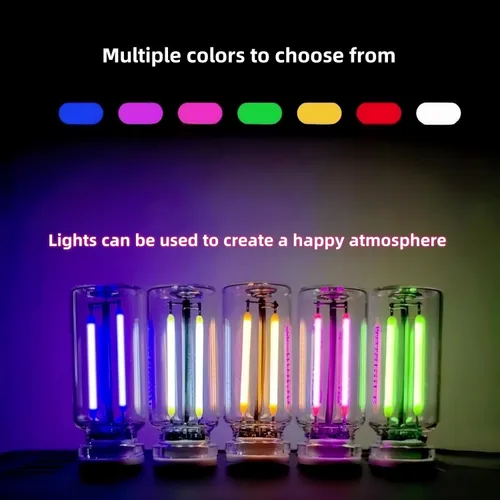 Vista 5 de Luces USB rojas para automóvil regulables al tacto, lámpara LED de ambiente retro con botella de vidrio, mini luz nocturna portátil