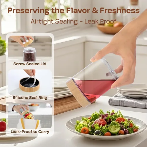 Vista 3 de Paquete de 2 recipientes para avena nocturna de 10 onzas con tapas de bambú, frascos de vidrio con tapas herméticas para preparación de comidas