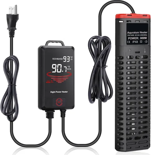 Calentador de acuario de 800 W sumergible para pecera con tubos de cuarzo dobles y controlador de temperatura de pantalla LED para 80-220 galones,