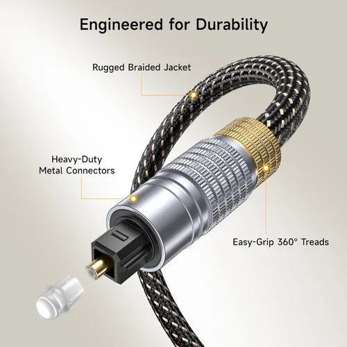 Vista 5 de Cable Matters Cable de audio óptico corto premium de 3 pies (cable óptico Toslink para barra de sonido, cable digital S/PDIF) – Ideal para audio