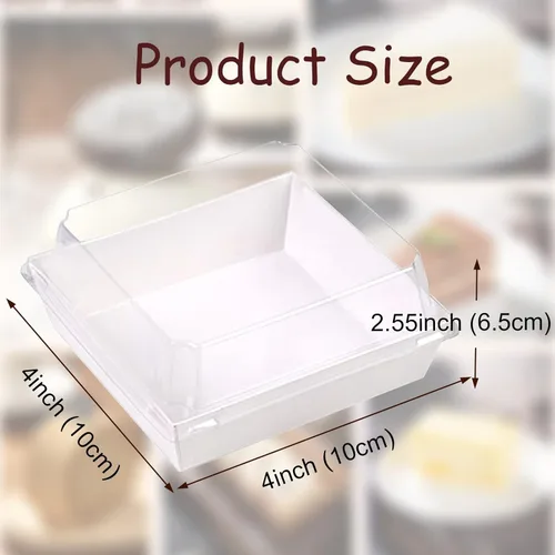 Vista 4 de RomanticBaking Paquete de 100 cajas de charcutería de 4 x 4 x 2.55 pulgadas con tapas transparentes, para panadería, galletas, fresas cubiertas
