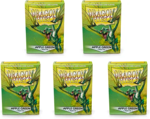 Vista 2 de Paquete de 5 fundas para tarjetas Dragon Shield de tamaño estándar verde manzana mate, paquete de 100