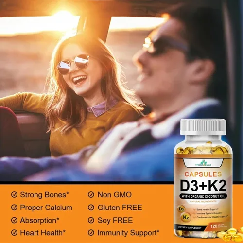 Vista 4 de TheraSuva Vitamina D3 de alta potencia 5,000 UI + K2 - Vegana, sin OMG, con aceite de coco orgánico para una mejor absorción - Soporte óseo