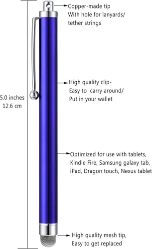 Vista 2 de Stylus, 4 lápices capacitivos de punta de fibra de malla de 5.0 pulgadas para pantalla táctil, compatibles con iPad, iPhone, Kindle Fire, 4 puntas
