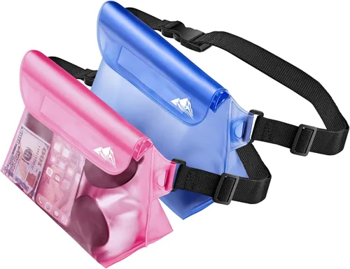 Vista 12 de HEETA Paquete de 2 bolsas impermeables con correa para la cintura, bolsa seca táctil con cinturón ajustable para teléfono, objetos de valor