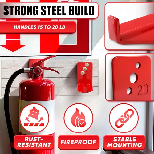 Vista 4 de Soporte de pared para extintor de incendios para el hogar, 4 soportes de extintor de incendios ajustables para la casa, tornillos de soporte