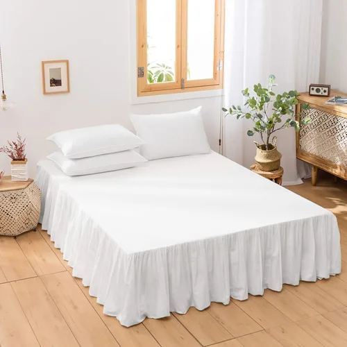 Vista 18 de BISELINA Falda de cama de lino francés con esquina plisada, caída a medida de 14 pulgadas, mezcla de lino natural y algodón, volante antipolvo