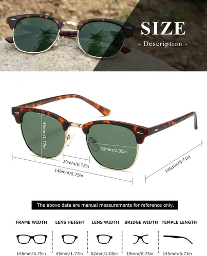 Vista 5 de AEVOGUE Gafas de sol polarizadas para mujeres y hombres semi marco retro gafas de sol AE0369