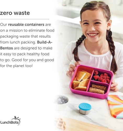 Vista 8 de LunchBots Build -a- Lonchera Bento de silicona para niños, contenedor de almuerzo con múltiples compartimentos, apto para horno y lavavajillas, sin