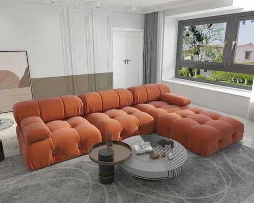Vista 41 de Sofá modular moderno de terciopelo, sofá modular minimalista en forma de U de 6 plazas con 2 otomanas para sala de estar, oficina, apartamento