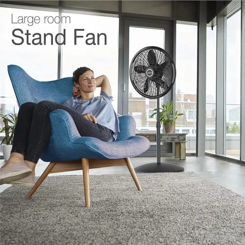 Vista 6 de Lasko Pedestal oscilante y ventiladores de soporte, blanco de 16 pulgadas y negro de 18 pulgadas