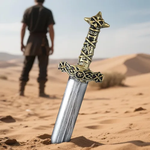 Vista 3 de 2pcs juguete espada romana espada Halloween Cosplay medieval caballero accesorio plata oro