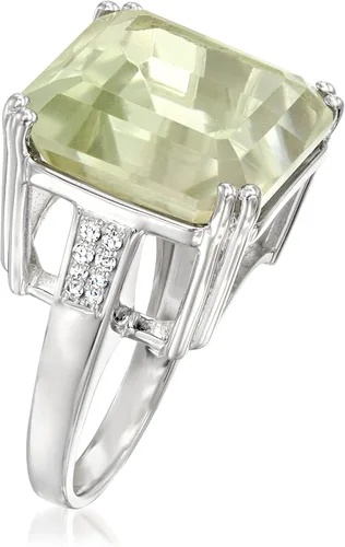 Vista 3 de Ross-Simons 16.00 Carat Prasiolite and .19 ct. t.w. Diamond Ring in Sterling Silver