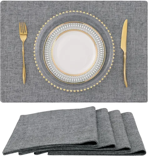 Vista 36 de homing - Juego de 4 manteles individuales de algodón y lino, manteles de tela lavables para mesa de comedor de estilo rústico para interiores y Negro