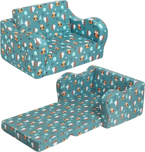 Vista 8 de MOMCAYWEX Sofá para niños, sofá de espuma abatible 2 en 1, silla plegable suave para juegos, azul