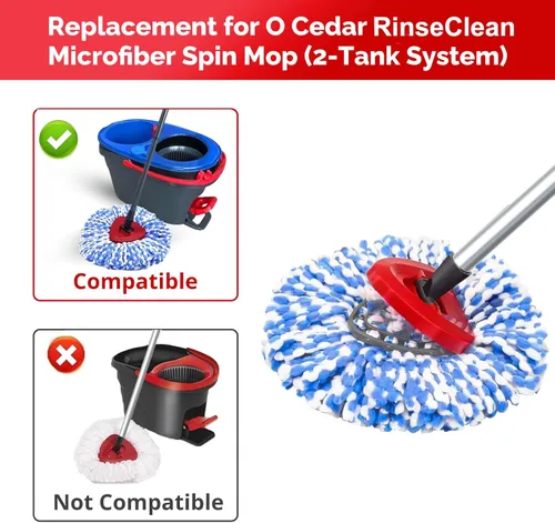 Vista 2 de O-Cedar - Cabezal de trapeador giratorio, base, mango de repuesto para sistema RinseClean 2 tanques, 4 repuestos de fregona de microfibra, 1 base