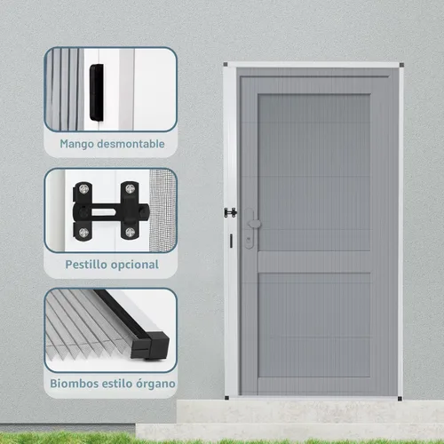 Vista 4 de MaKefeile Puerta de rejilla retráctil sin perforación, puertas de rejilla plegables con marco de aluminio para patio, puerta francesa, puerta