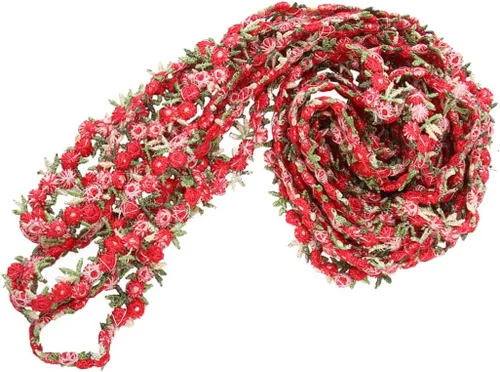 Vista 10 de EXCEART Cinta floral de encaje rosa DIY apliques de boda para manualidades de costura 14.8 ft (rojo)