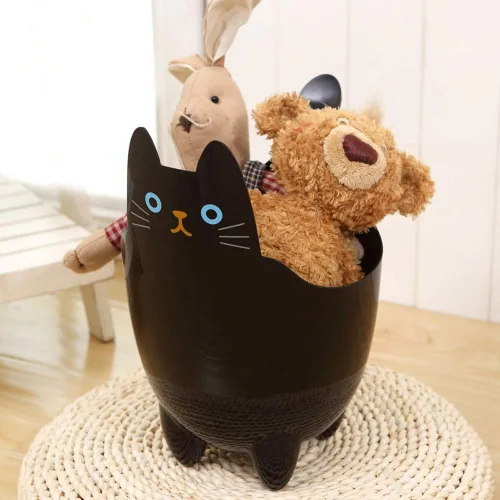 Vista 3 de 123Arts Cubo de almacenamiento de basura de baño de mesa ABS con forma de gato de dibujos animados con clips de gato