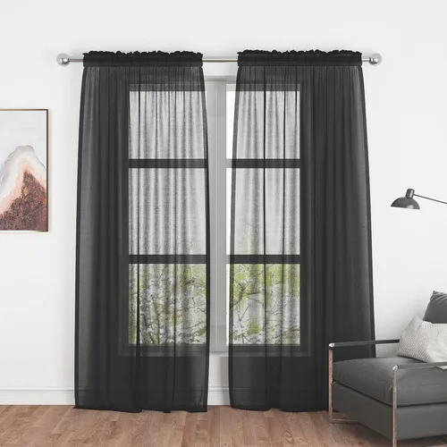 Vista 31 de UPOPO Paneles de Cortina Beige Pequeños Cortinas Transparentes de Gasa de 16 Pulgadas de Largo Cortinas de Cocina de Voile con Textura de Lino