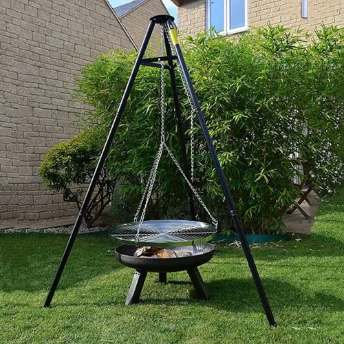Parrilla portátil para fogatas, trípode colgante de altura ajustable para exteriores, equipo de cocina de fogata, parrilla de fuego resistente, con